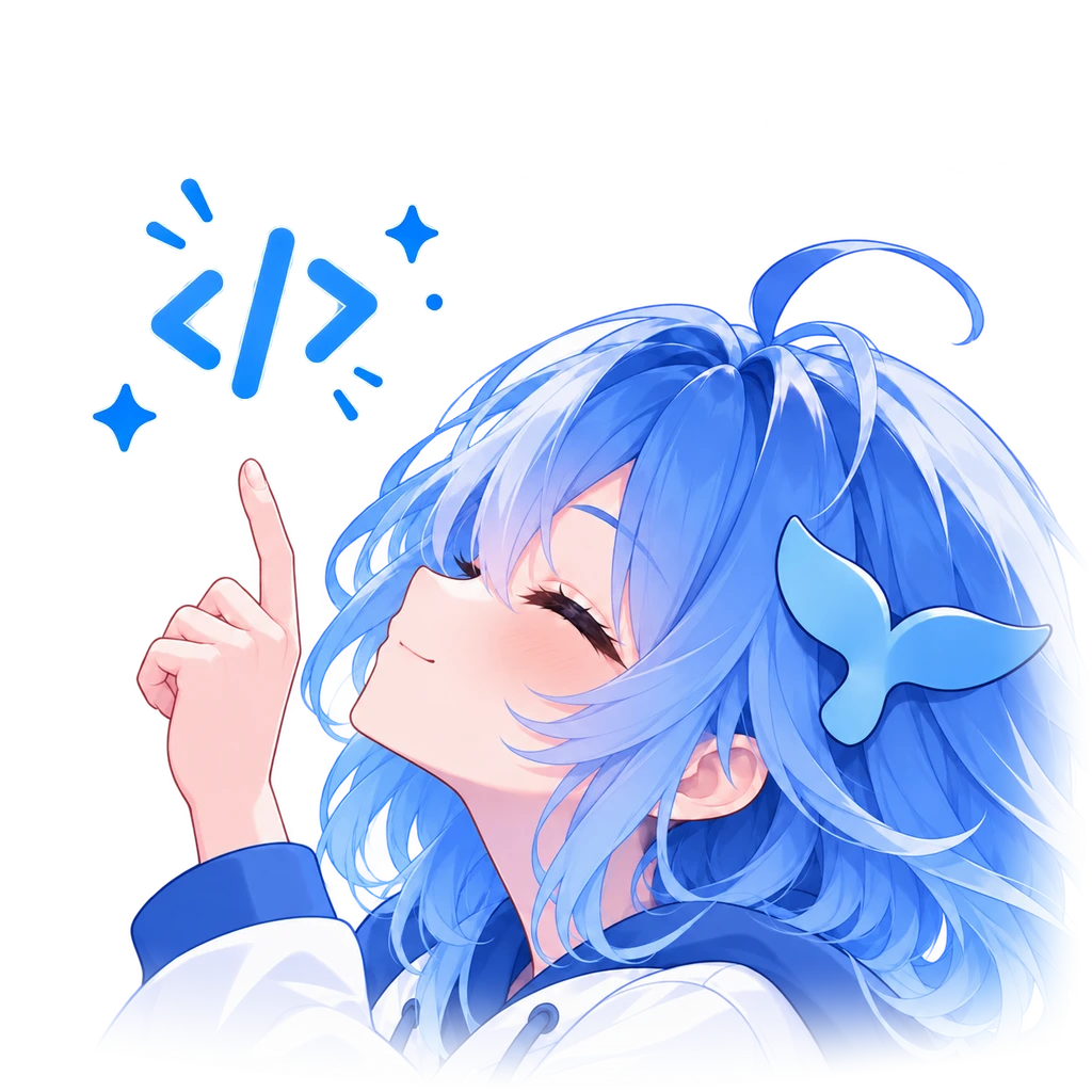 RunWhale blue-haired coding mascot
